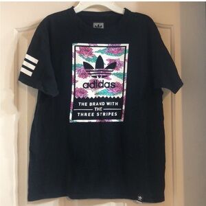 Adidas Black Tee with Floral Graphic
